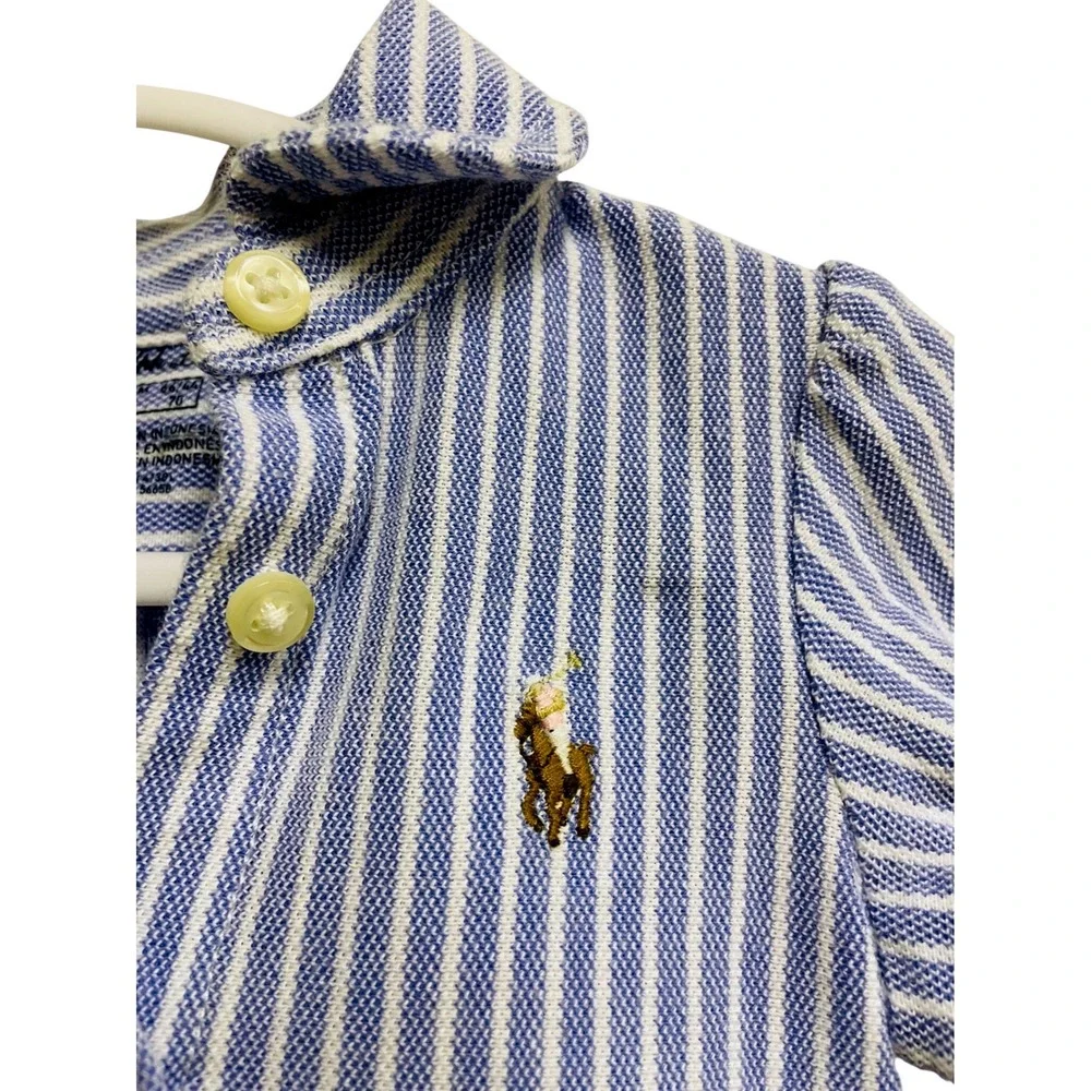 Ralph Lauren Striped Knit Oxford Shirtdress Puff Sleeve Baby Girl 6M Preppy